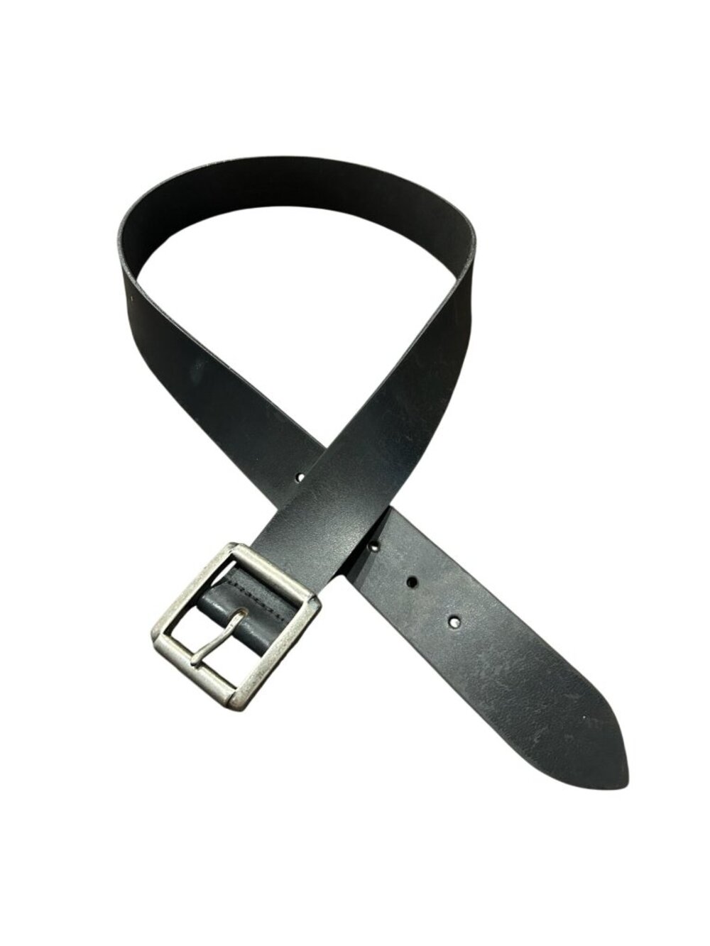 Unisex Size 34 Black Genuine Leather Belt Silver-Tone Square Buckle Minimalist